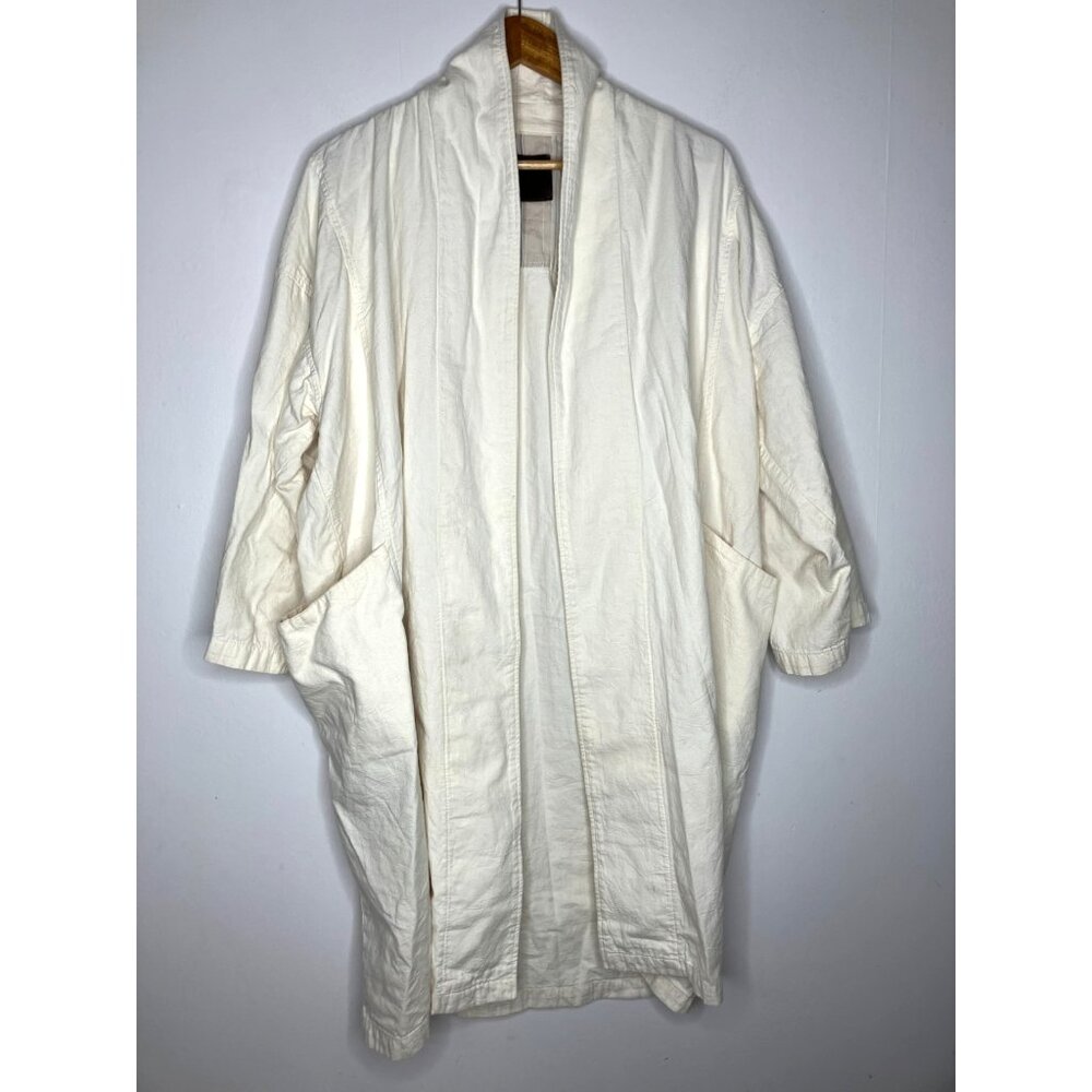 Naked & Famous Overcoat Cream Beige Mens Size 2 Japanese Cotton READ STAINS